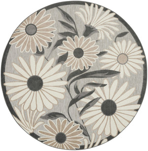 HomeRoots 5' Beige and Gray Round Floral Area Rug – Durable, Easy-Care Indoor/Outdoor Accent for Any Space 545007