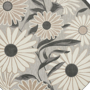 HomeRoots 5' Beige and Gray Round Floral Area Rug – Durable, Easy-Care Indoor/Outdoor Accent for Any Space 545007