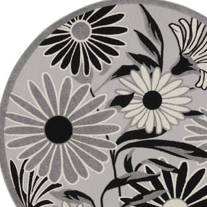 HomeRoots 5' Stylish Black and White Floral Round Area Rug - Durable, Easy-Clean, Indoor/Outdoor Versatility 545010