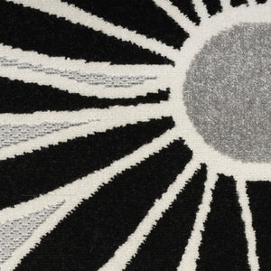 HomeRoots 5' Stylish Black and White Floral Round Area Rug - Durable, Easy-Clean, Indoor/Outdoor Versatility 545010