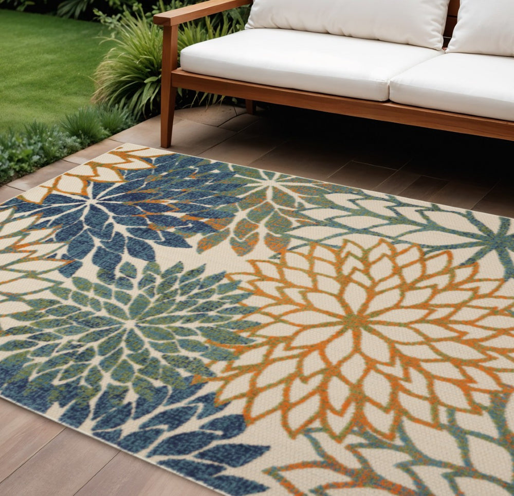 HomeRoots 6' Blue and Green Floral Indoor-Outdoor Area Rug – Durable, Stylish, Easy-Clean for Any Space! 545012
