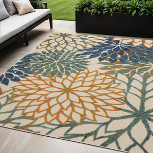 HomeRoots 5' Blue and Green Floral Area Rug – Durable, Stylish Indoor/Outdoor Design for High-Traffic Spaces 545013