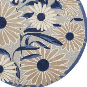 HomeRoots 5' Blue and Gray Round Floral Indoor-Outdoor Area Rug - Durable, Stylish, Low-Maintenance Design for All Spaces 545016