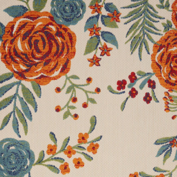 HomeRoots 6' Vibrant Ivory, Blue & Orange Floral Indoor/Outdoor Area Rug – Durable, Stylish & Easy to Clean! 545018