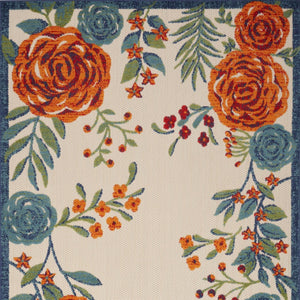 HomeRoots 5' Indoor Outdoor Floral Area Rug in Ivory with Blue, Orange & Green Accents – Durable & Stylish 545020