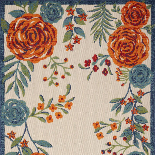 HomeRoots 5' Indoor Outdoor Floral Area Rug in Ivory with Blue, Orange & Green Accents – Durable & Stylish 545020