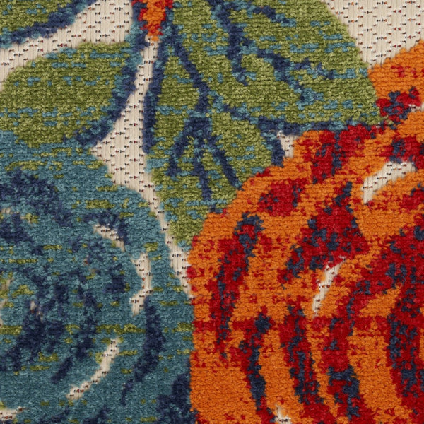 HomeRoots 5' Indoor Outdoor Floral Area Rug in Ivory with Blue, Orange & Green Accents – Durable & Stylish 545020