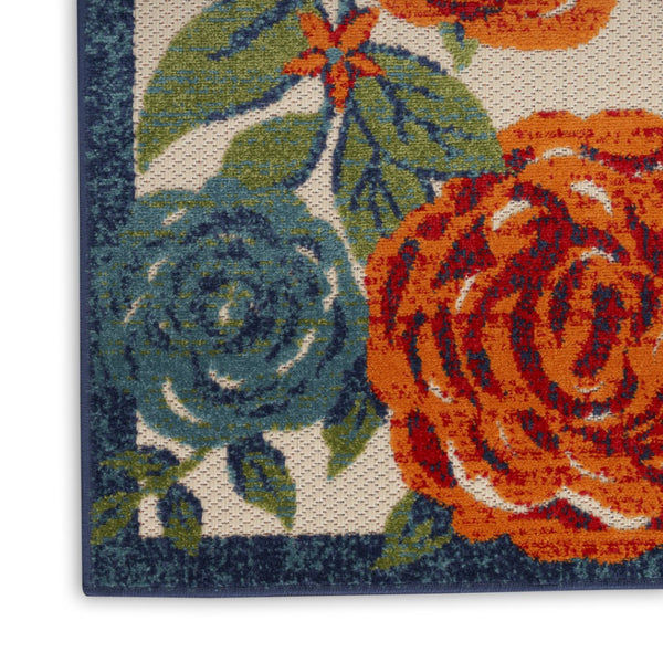 HomeRoots 5' Indoor Outdoor Floral Area Rug in Ivory with Blue, Orange & Green Accents – Durable & Stylish 545020