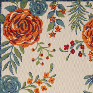 HomeRoots 5' Indoor Outdoor Floral Area Rug in Ivory with Blue, Orange & Green Accents – Durable & Stylish 545020