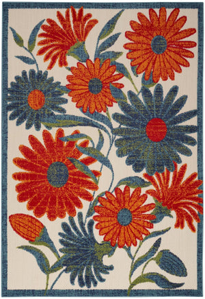 HomeRoots 5' Indoor Outdoor Floral Area Rug - Ivory, Blue, Orange & Green - Durable, Stain-Resistant & Versatile 545021