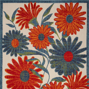 HomeRoots 5' Indoor Outdoor Floral Area Rug - Ivory, Blue, Orange & Green - Durable, Stain-Resistant & Versatile 545021