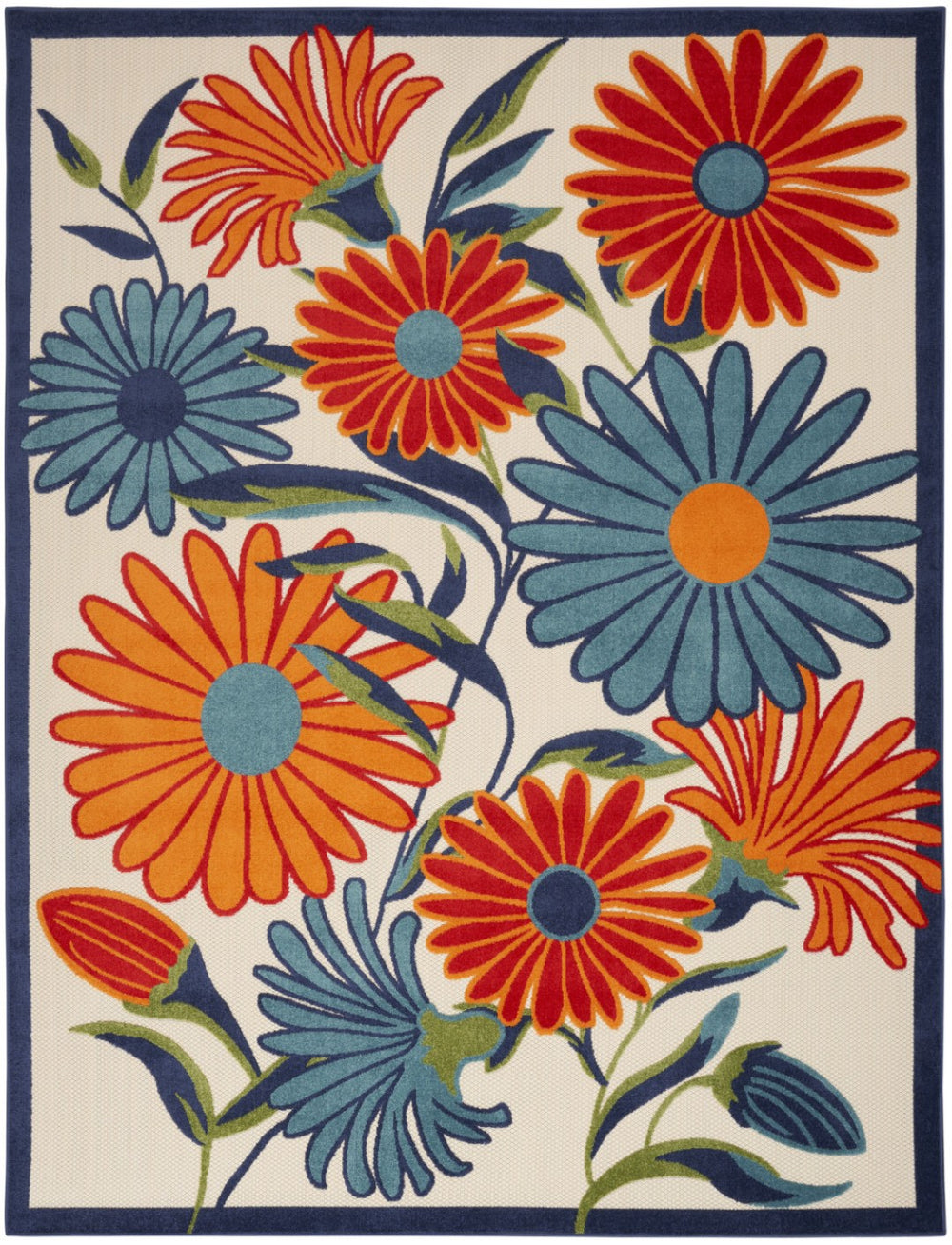 HomeRoots 12' Floral Area Rug in Ivory, Blue & Orange - Durable Indoor/Outdoor Design for High-Traffic Areas 545030