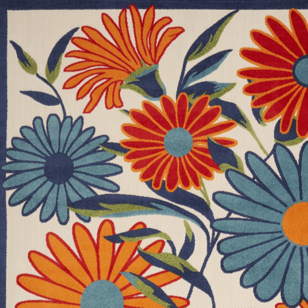 HomeRoots 10' Vibrant Floral Ivory, Blue & Orange Area Rug - Durable Indoor Outdoor Design for High-Traffic Spaces 545032