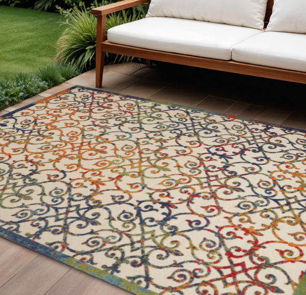 HomeRoots 10' Vibrant Medallion Indoor/Outdoor Area Rug – Durable Polypropylene, Stain-Resistant Design for All Spaces 545035