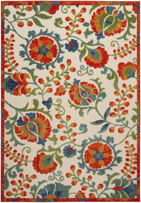 HomeRoots 5' Vibrant Floral Area Rug in Red, Gold, Green & Teal - Perfect for Indoor & Outdoor Spaces! 545037