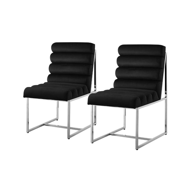 Homeroots Set Of Two Tufted Black And Silver Metallic Upholstered Velvet Dining Side Chairs  Metal And Wood 545047