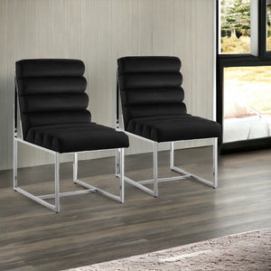 Homeroots Set Of Two Tufted Black And Silver Metallic Upholstered Velvet Dining Side Chairs  Metal And Wood 545047