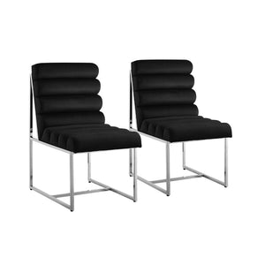 Homeroots Set Of Two Tufted Black And Silver Metallic Upholstered Velvet Dining Side Chairs  Metal And Wood 545047