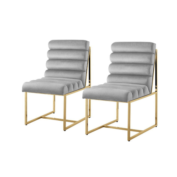 Homeroots Set Of Two Tufted Gray And Gold Upholstered Velvet Dining Side Chairs  Metal And Wood 545048