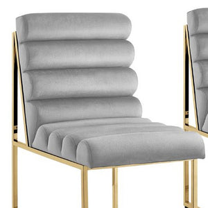 Homeroots Set Of Two Tufted Gray And Gold Upholstered Velvet Dining Side Chairs  Metal And Wood 545048