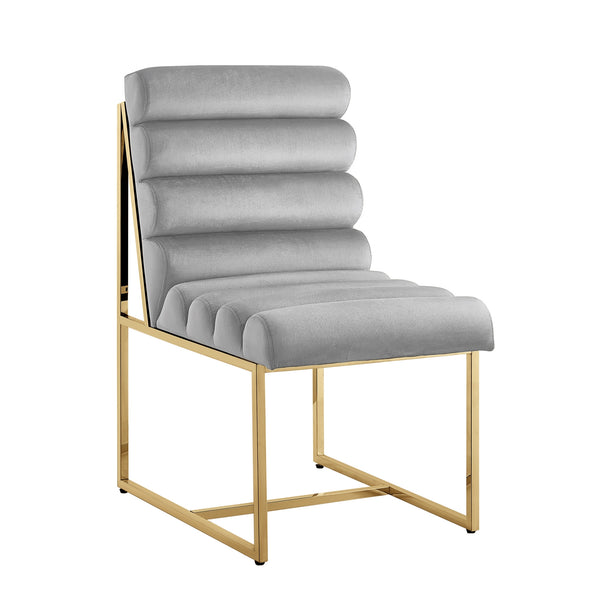 Homeroots Set Of Two Tufted Gray And Gold Upholstered Velvet Dining Side Chairs  Metal And Wood 545048