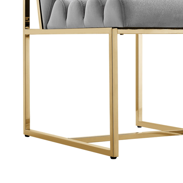 Homeroots Set Of Two Tufted Gray And Gold Upholstered Velvet Dining Side Chairs  Metal And Wood 545048