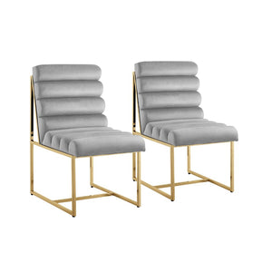 Homeroots Set Of Two Tufted Gray And Gold Upholstered Velvet Dining Side Chairs  Metal And Wood 545048