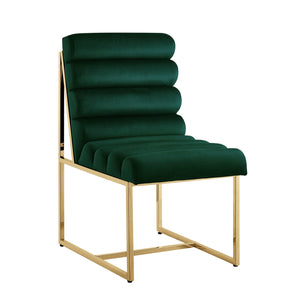 Homeroots Set Of Two Tufted Hunter Green And Gold Upholstered Velvet Dining Side Chairs  Metal And Wood 545049