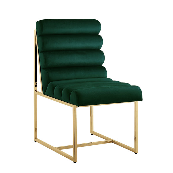 Homeroots Set Of Two Tufted Hunter Green And Gold Upholstered Velvet Dining Side Chairs  Metal And Wood 545049