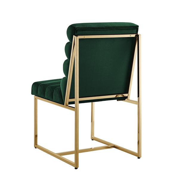 Homeroots Set Of Two Tufted Hunter Green And Gold Upholstered Velvet Dining Side Chairs  Metal And Wood 545049
