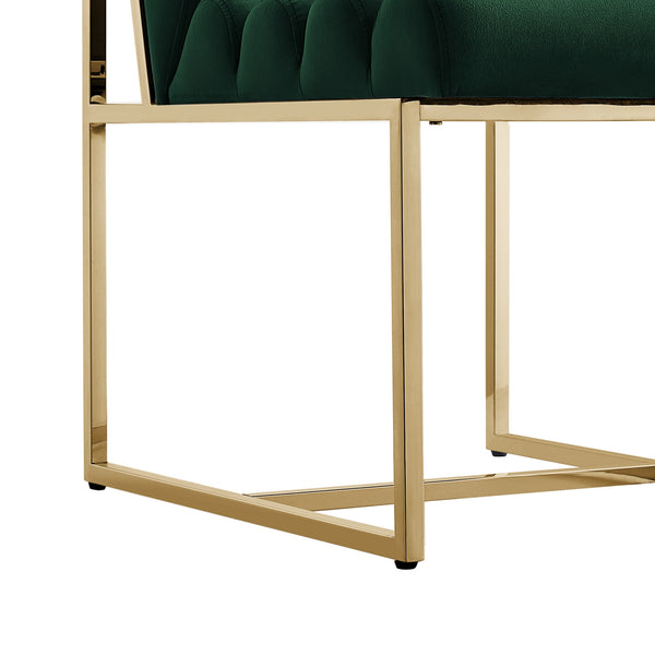 Homeroots Set Of Two Tufted Hunter Green And Gold Upholstered Velvet Dining Side Chairs  Metal And Wood 545049