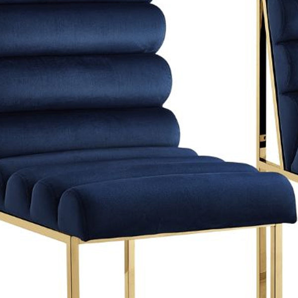 Homeroots Set Of Two Tufted Navy Blue And Gold Upholstered Velvet Dining Side Chairs  Metal And Wood 545050