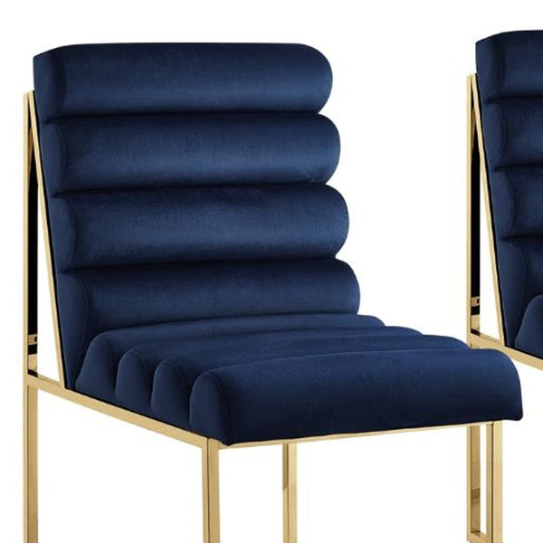 Homeroots Set Of Two Tufted Navy Blue And Gold Upholstered Velvet Dining Side Chairs  Metal And Wood 545050