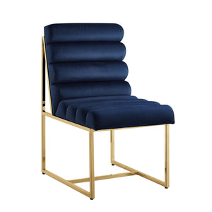 Homeroots Set Of Two Tufted Navy Blue And Gold Upholstered Velvet Dining Side Chairs  Metal And Wood 545050