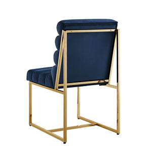 Homeroots Set Of Two Tufted Navy Blue And Gold Upholstered Velvet Dining Side Chairs  Metal And Wood 545050