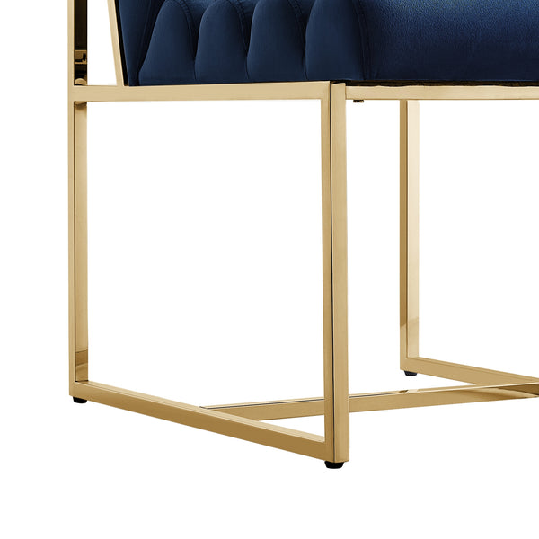 Homeroots Set Of Two Tufted Navy Blue And Gold Upholstered Velvet Dining Side Chairs  Metal And Wood 545050