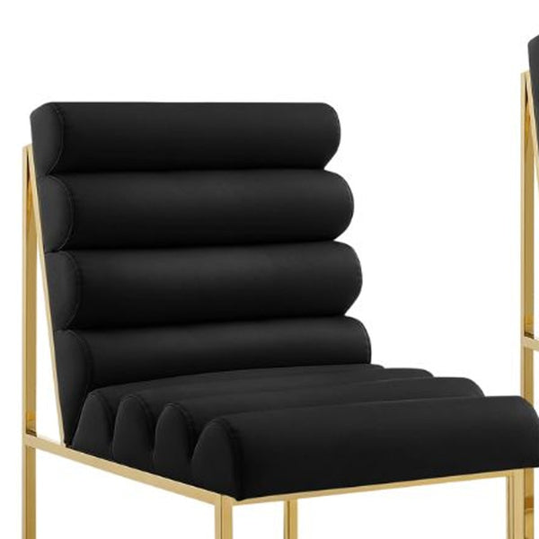 Homeroots Set Of Two Tufted Black And Gold Upholstered Faux Leather Dining Side Chairs  Metal And Wood 545051