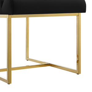 Homeroots Set Of Two Tufted Black And Gold Upholstered Faux Leather Dining Side Chairs  Metal And Wood 545051