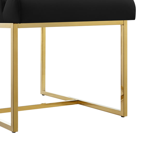 Homeroots Set Of Two Tufted Black And Gold Upholstered Faux Leather Dining Side Chairs  Metal And Wood 545051