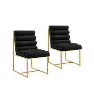 Homeroots Set Of Two Tufted Black And Gold Upholstered Faux Leather Dining Side Chairs  Metal And Wood 545051