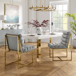 Homeroots Set Of Two Tufted Gray And Gold Upholstered Faux Leather Dining Side Chairs  Metal And Wood 545053