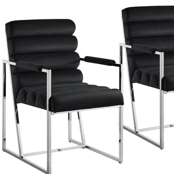 Homeroots Set Of Two Tufted Black And Silver Metallic Upholstered Velvet Dining Arm Chairs Black,Chrome Metal And Wood 545054