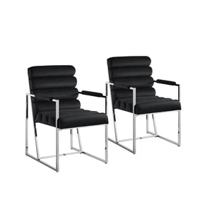 Homeroots Set Of Two Tufted Black And Silver Metallic Upholstered Velvet Dining Arm Chairs Black,Chrome Metal And Wood 545054