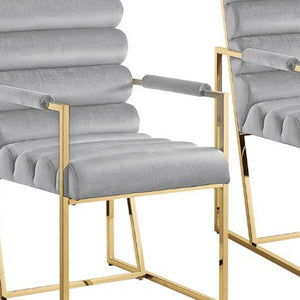 Homeroots Set Of Two Tufted Gray And Gold Upholstered Velvet Dining Arm Chairs Grey,Gold Metal And Wood 545055