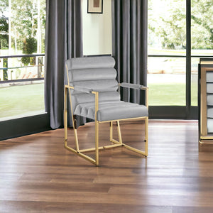 Homeroots Set Of Two Tufted Gray And Gold Upholstered Velvet Dining Arm Chairs Grey,Gold Metal And Wood 545055