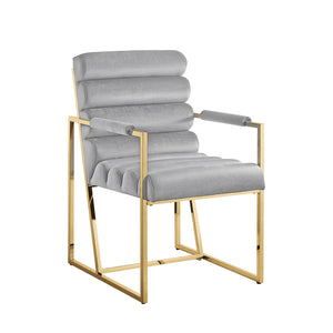 Homeroots Set Of Two Tufted Gray And Gold Upholstered Velvet Dining Arm Chairs Grey,Gold Metal And Wood 545055