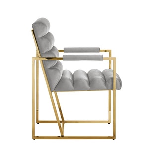 Homeroots Set Of Two Tufted Gray And Gold Upholstered Velvet Dining Arm Chairs Grey,Gold Metal And Wood 545055