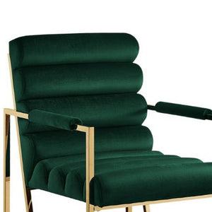 Homeroots Set Of Two Tufted Hunter Green And Gold Upholstered Velvet Dining Arm Chairs Hunter Green,Gold Metal And Wood 545056