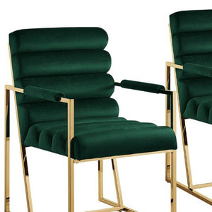 Homeroots Set Of Two Tufted Hunter Green And Gold Upholstered Velvet Dining Arm Chairs Hunter Green,Gold Metal And Wood 545056