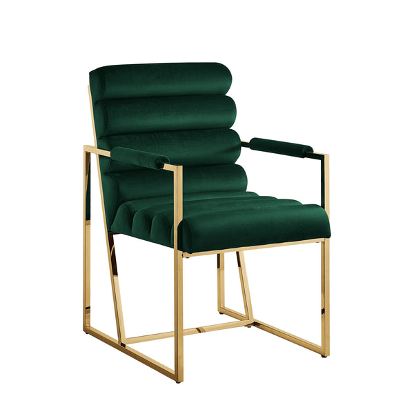 Homeroots Set Of Two Tufted Hunter Green And Gold Upholstered Velvet Dining Arm Chairs Hunter Green,Gold Metal And Wood 545056